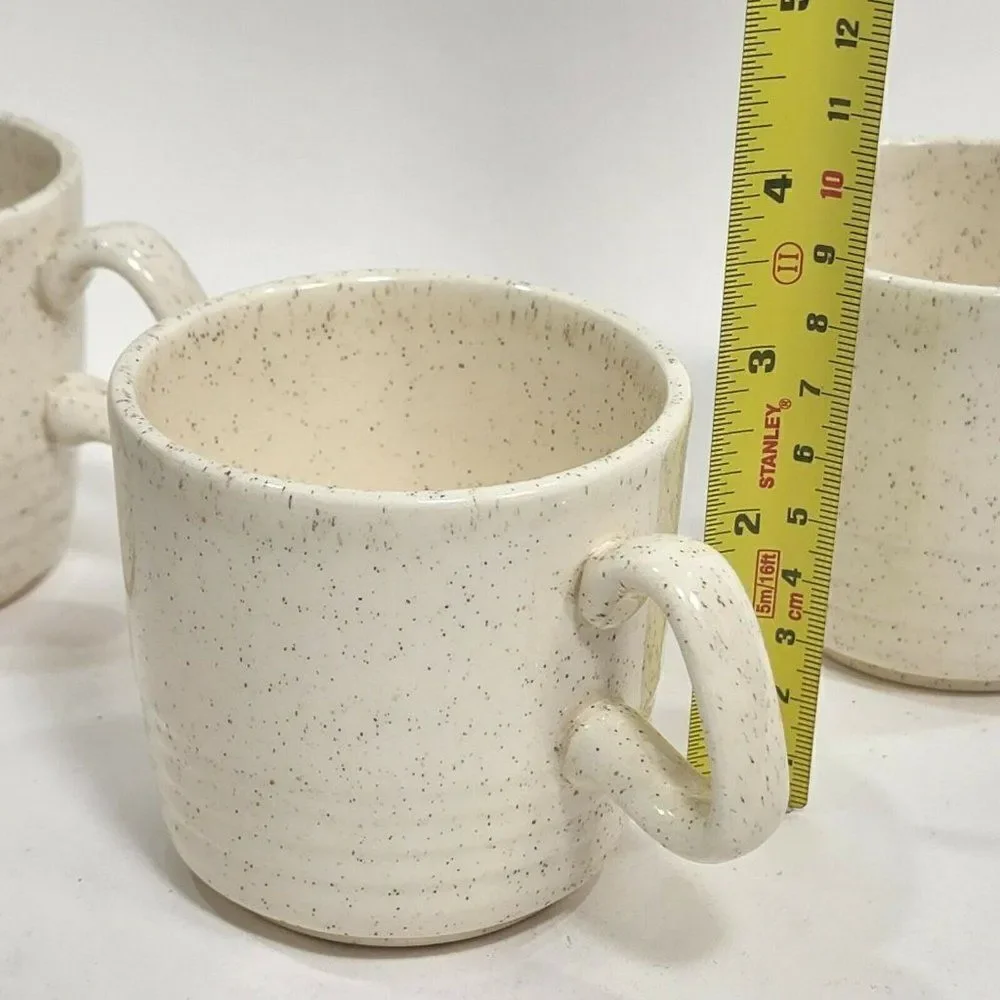 Set of 5 Vtg Speckled Stoneware Creamer, Sugar Bowl & Teacups‎ Raised Rings USA